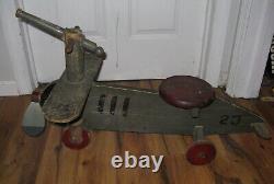 Antique VTG Roly Toys Arden Gun Games Wooden Ride on Army Fighter Plane Missile