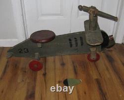 Antique VTG Roly Toys Arden Gun Games Wooden Ride on Army Fighter Plane Missile
