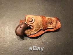 Antique Very Early Single Shot Toy Cap Gun Pistol With Holster Unmarked