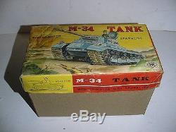 Army Tank M-34 With Sparking Gun Near Mint In Box Japan Works Good