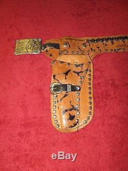 Beautiful Vintage Official Roy Rogers Leather Double Cap Gun Holster Cowboy King