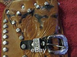 Beautiful Vintage Official Roy Rogers Leather Double Cap Gun Holster Cowboy King