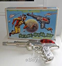 BOXED LONE STAR SPACE OUTLAW ATOMIC PISTOL RAY GUN CHROME VINTAGE 1950s B841