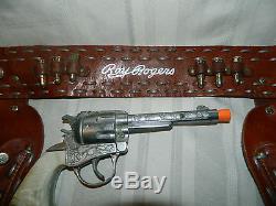 Beautiful Vintage 50's Roy Rogers Leather Double Holster & Cap Gun Pistols EUC