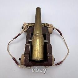 Beautiful Vintage Hand-made Brass Wood Kids Toy Military Gun Cannon