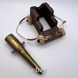 Beautiful Vintage Hand-made Brass Wood Kids Toy Military Gun Cannon