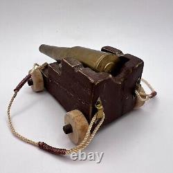 Beautiful Vintage Hand-made Brass Wood Kids Toy Military Gun Cannon