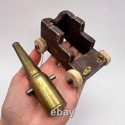 Beautiful Vintage Hand-made Brass Wood Kids Toy Military Gun Cannon