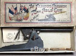 Boxed Antique FRENCH FIELD GUN Circa WWI Firing Metal War Tin Toy Cannon England