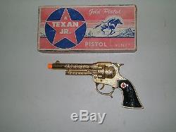 CAP GUN 50s TEXAN JR. GOLD PLATED CAP PISTOL EX with BOX NICE