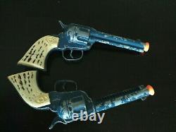 Daisy Rare Blue Pair Of Made In Canada Pistols Not Cap Guns Orange Tips