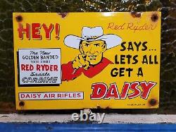 Daisy Vintage Porcelain Sign 1953 Air Rifle Bb Gun Red Ryder Toy Oil Gas Lube