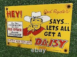Daisy Vintage Porcelain Sign 1953 Kids Toy Air Rifle Bb Gun Cowboy Western Boy