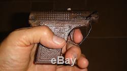 Extremely Rare Austrian Cigarette Box Vtg Black Painted Tin Toy Gun Pistol
