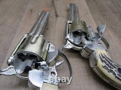 Fanner Toy Cap Guns & Rare Buckle Holster Set Pair (2) Vtg Working