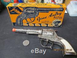 Gene Autry Cap Pistol Gun Boxed Leslie Henry Diecast Nickel Repeater N Mint #102