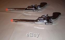 G. Schmidt Vtg 1950's (2) ROY ROGERS DC Chrome Cap Guns RR Stag Copper Grips