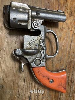 Gene Autry Cast Iron Kenton Toy Cap Gun Orange Red Grips 1940/50s Vintage