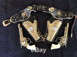 Gene Autry Leslie Henry Gold Cap Guns and Holster Set, with 3-bullets