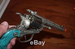 Hubley Colt 38 Cap Gun & Holster Set With Turquoise Grips & Bullets