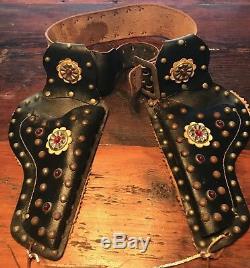 Hopalong Cassidy DOUBLE Gun Holster Belt Leather 1950s Toy Cowboy Western Concho