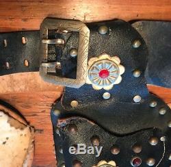 Hopalong Cassidy DOUBLE Gun Holster Belt Leather 1950s Toy Cowboy Western Concho