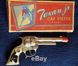 Hubley 1950's Texan Jr. Cap Gun Die Cast Nickle Plated Mint With Box