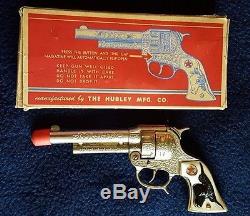 Hubley 1950's Texan Jr. Cap Gun Die Cast Nickle Plated Mint With Box