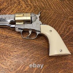 Hubley Colt 45 Cap Gun Chrome & Faux Ivory Pistol Grips VTG Navy Toy Revolver