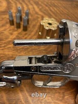 Hubley Colt 45 Cap Gun Chrome & Faux Ivory Pistol Grips VTG Navy Toy Revolver