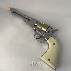 Hubley Colt 45 Cap Gun Chrome & Faux Ivory Pistol Grips Vintage Toy Revolver