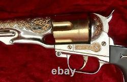 Hubley Vintage 1958 Colt 45 Cap Gun, Nickel & Gold with Six 2-piece Bullets