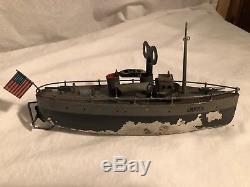 Ives Toys Tin Wind Up #3009 Ship Navy Destroyer Battleship Gun Boat 1910s