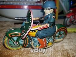 Japan SATO POLICE MACHINE GUN MOTORCYCLE Friction Tin Litho Toy