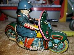 Japan SATO POLICE MACHINE GUN MOTORCYCLE Friction Tin Litho Toy