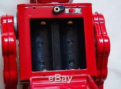 Japan VINTAGE Tin Toy Battery Operated Red 12 Space Evil Robot with Machine Gun