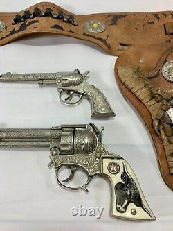 KEYSTONE DOUBLE HOLSTER CAP GUN RIG WITH TEXAN JR'S And Hubley Chief Cap Gun