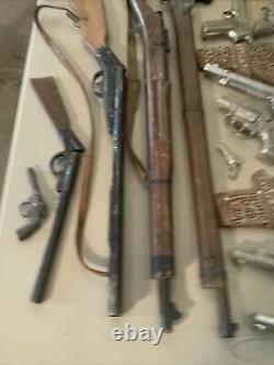 Lot Of Vintage Antique Toy Guns Holsters Pop Cork Cap Chaps Hubley Remington 36