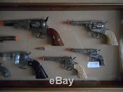 Lot of 11 Vintage TOY Cap Guns Pistols in Custom Display Case