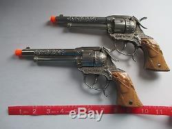 Matched Pair Leslie-henry Gene Autry Champion Cap Guns Rare Butterscotch Grips