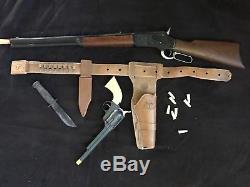 Marx Man Ricochet Cap Gun Rifle, Clicker Pistol, Holster, Knife, And Bullets