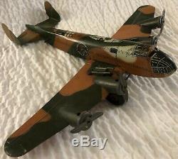 Marx Tin Litho 18 Wingspan Army Bomber Works great & fires guns Rare 4 Engines