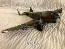Marx Tin Litho 18 Wingspan Army Bomber Works great & fires guns Rare 4 Engines
