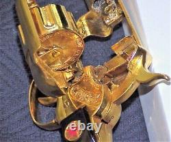 NOS VINTAGE 1955 GORGEOUS COWBOY CLASSIC GOLD PLATED TOY CAP GUN WithORIGINAL BOX