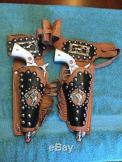 Nichols Stallion Mark II Toy 45 Cap Guns with Lone Ranger Leather Holster