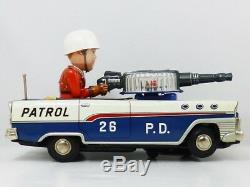 Nomura Toy Police Patrol Car with Shooting Gun 1960's Vintage Tin Toy Vehicle