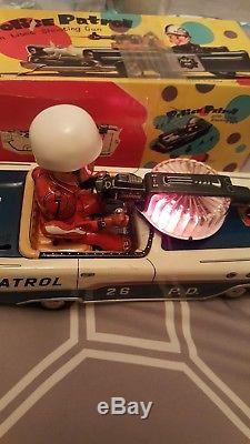 Nomura Toy Police Patrol Car with Shooting Gun 1960's Vintage Tin Toy Vehicle