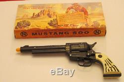 Old Vintage Toy Western Nichols Mustang 500 Cap Gun Blue Steel Series Mib Box