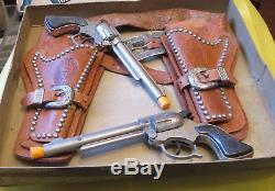 Old Roy Rogers 2 Gun Holster Set W Box George Schmidt 1950's Western Cap Guns