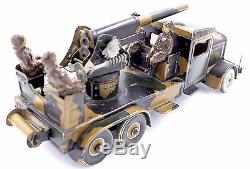 Pre War Tippco Wind Up Tin Toy Anti Aircraft Gun With Soldiers